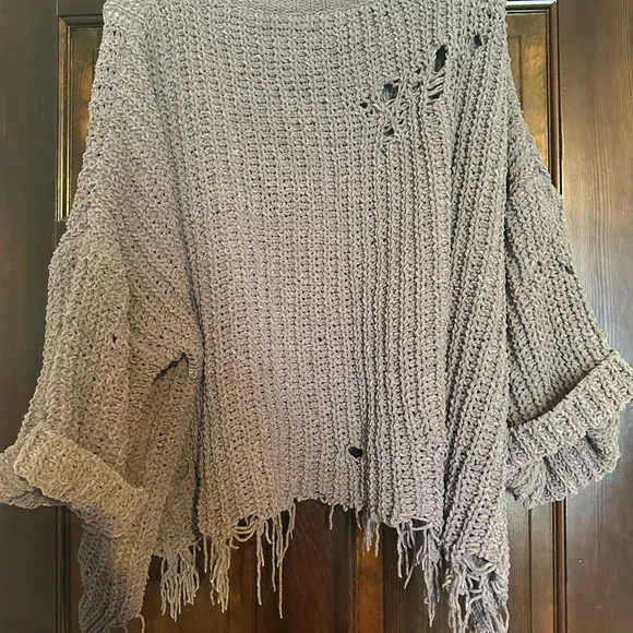 White Birch Distressed Knit Sweater in Gray - Picture 2 of 3